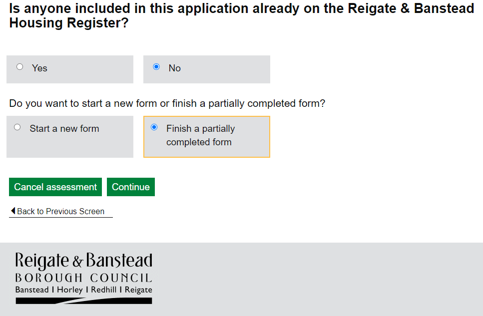 Finish partially completed form